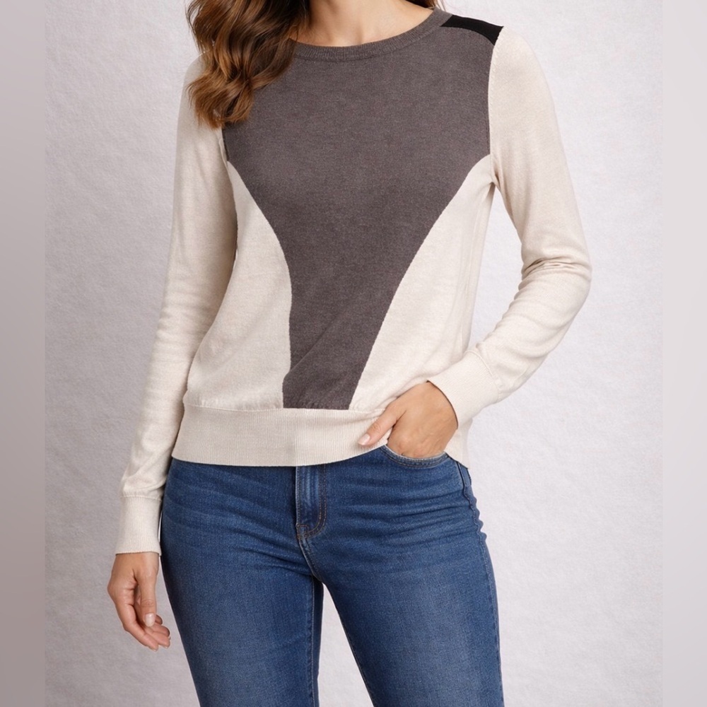 Sezane Virgin Wool Sweater Jumper Morgane Sezalory Small Tan Beige Colorblock